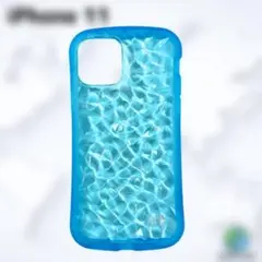 iPhone11 6.1インチ ソフト スマホケース ブルー 氷柄 耐衝撃