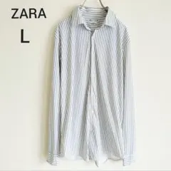 【ZARA】ザラ メンズ 長袖シャツ ストライプ スリムフィット ブルー L