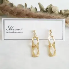 (No.260) ゴールド デザインスクエア ハンドメイドピアス イヤリング