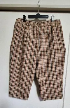 W92cm ウール厚手チェック柄 七分丈パンツ