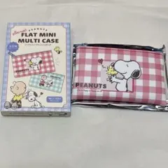 PEANUTS シークレットフラットミニポーチ スヌーピー　チェック