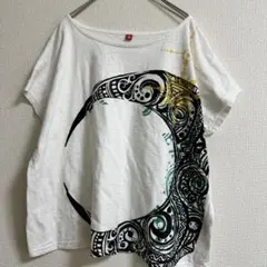 Amina アミナ トライバル柄 変形カットソー Tシャツ 三日月 太陽 白のサムネイル