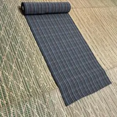 【新品未使用】紬小紋＜織柄・多色細縞格子文＞着尺　混紡のサムネイル