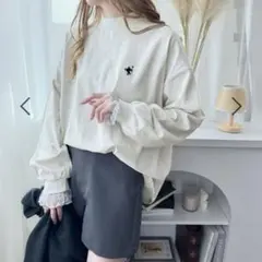 classical elf ワンポイント刺繍、長袖Tシャツ　オートミール　XL