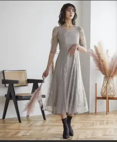 niana_プリーツ切り替え総レースパーティードレス