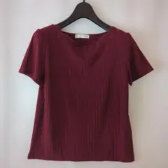 美品Mサイズ⭐ELVENCE DEUX エルベンスドゥ バーガンディ半袖Tシャツのサムネイル