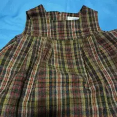 England製 チェック柄ハイウエストジャンパースカート 120A 茶系