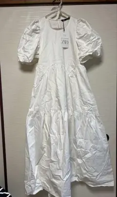 新品タグ付 ZARA パフスリーブロングワンピース 白