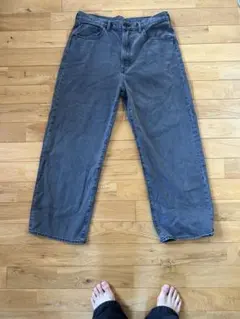 GUグレー デニム ワイドパンツ34インチ