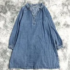 アンラシーネ コットン デニムワンピース チュニック 11号 L 襟付き 羽織り