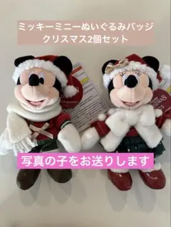 クリスマスぬいぐるみバッジ2個セット（ミッキー、ミニー）