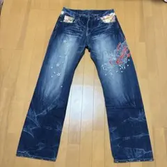 【最終価格】ETENAL刺繍入りダークブルーデニムパンツ36インチ