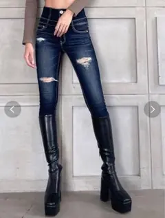 GYDA ハイウエスト ウエストクロススキニーデニムパンツ M