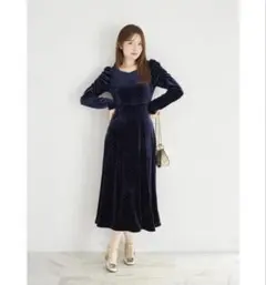 tocco closet ストーン付きパワーショルダーカットベロアワンピース