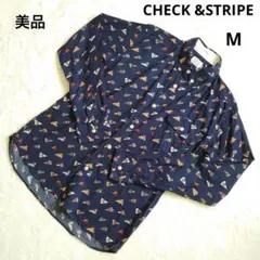 美品 チェックアンドストライプ 総柄　長袖シャツ メンズM