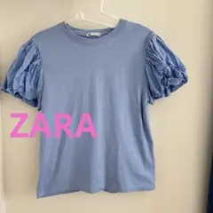 ZARA パフスリーブ　Tシャツ　ブルー　Mサイズ　ザラ　半袖のサムネイル