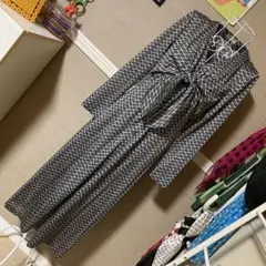 レトロ古着 チェック柄 結びデザイン 前開き 長袖ワンピース ヴィンテージ 古着