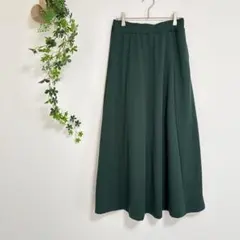 ［ANTIQUA］フレアロングスカート（F）ウエストゴム ダークグリーン