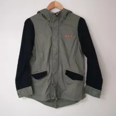 【美品】X-girlエックスガールフード付きジャンパーカーキ切替星刺繍ストリート