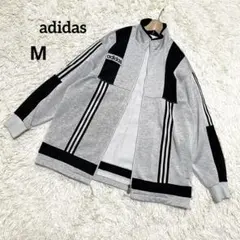 adidas アディダス トラックジャケット ジャージ 上 グレー×黒 M
