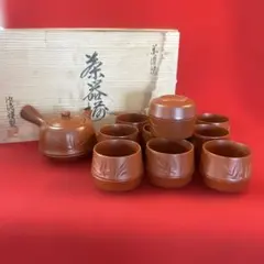 常滑焼 朱 香山造茶器セット 湯冷まし 湯呑み 5客 木箱付き 茶道具