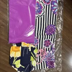 紫とストライプの花柄浴衣未使用・帯•巾着セット