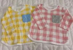 長袖Tシャツ 2枚セット チェック柄 ポケット付きのサムネイル