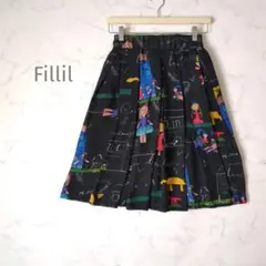 Fillil フィリル アート柄 人物柄 総柄 フレアスカート ブラックのサムネイル
