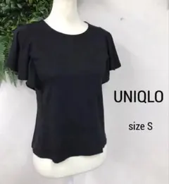 UNIQLO　カットソー　半袖　袖フリル　Ꮪ　ブラック　レディース