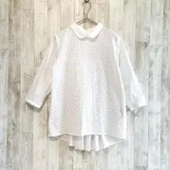 美品 ユキコハナイ カットワークシャツチュニック ホワイト 10*QD849 
