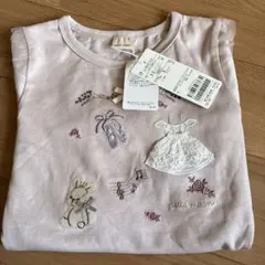 petit main 刺繍入りフリル袖Tシャツ