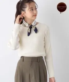 グローバルワーク メルティークルーネックリブニット 白色