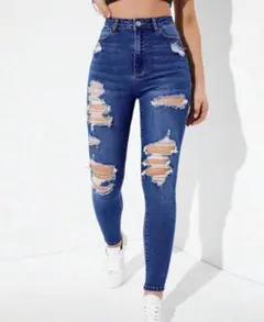 ハイウェスト ダメージ スキニーデニム