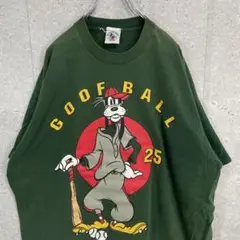 ディズニー　90s シングルステッチ　グーフィー　グリーンプリントTシャツ