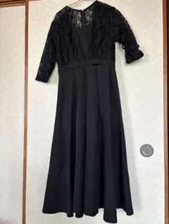 黒のレース袖ロングドレス　ワンピース　結婚式