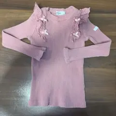 SLAP SLIP 無地 肩フリルリボン付き長袖Tシャツ ピンク110cm