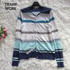 良品 トランスワーク カーディガン ボーダー柄 長袖 手洗い可 三陽商会 M