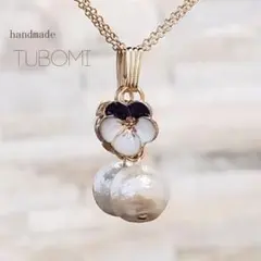 ビオラとコットンパールネックレス(白×紫)