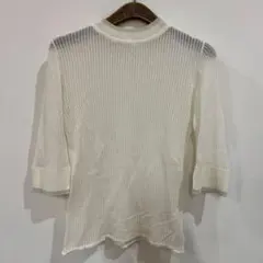 VIS リブニット 五分袖 tシャツ シアートップス　ニット　ラメ