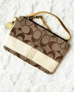 コーチ リストレットポーチ シグネチャー ブラウン ベージュ 小物入れ ミニ財布