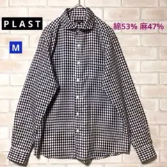 プラステ PLAST リネン混 長袖チェックシャツ Mサイズのサムネイル