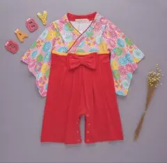 袴ロンパース　70 ベビー　女の子　お食い初め　百日祝い　お宮参り　菊柄