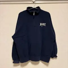 【希少】NIKE 90s ロゴ刺繍 ハーフジップ ネイビー スウェットのサムネイル