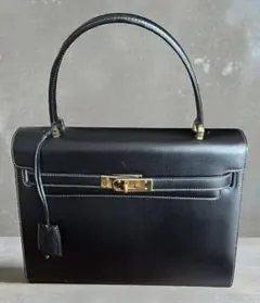 0722BALLY ハンドバッグ レザー ネイビー ゴールド金具 ビジネスバッグ 