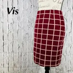 Vis ビス タイトスカート M チェック 赤 白 格子 千鳥