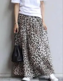 金子綾✕FRAMeWORK レオパードギャザースカート　ヒョウ ロングスカート