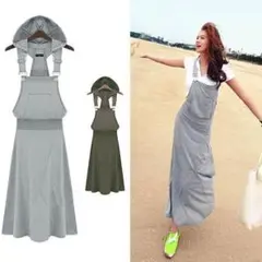 【新品】オールインワン ワンピース ジャンスカ グレー M 裾ステッチ