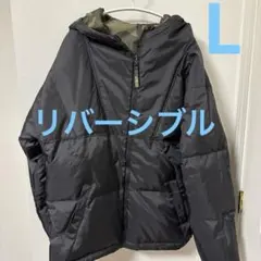 メンズダウンジャケット　フード付き　リバーシブル　L カモフラージュ　黒