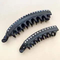 ヘアクリップ　バナナクリップ　ヘアアクセサリー　ライトストーン　2個セット　黒
