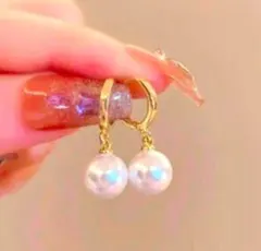 ピアス k18コーティング ゴールド 揺れる フープ パール cz